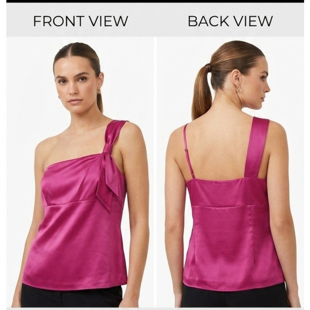 Ann Taylor LOFT Petite Pink Satin‎ One-Shoulder Bow Blouse Top Size 12P NWT